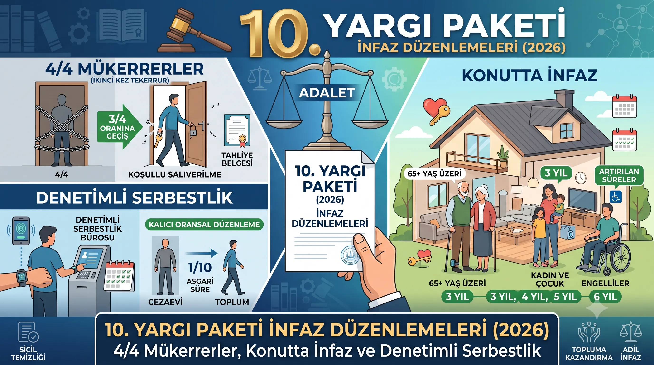 10. Yargı Paketi İnfaz Düzenlemeleri (2026) | 4/4 Mükerrerler, Konutta İnfaz ve Denetimli Serbestlik